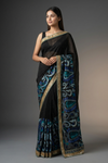 Black Tussar Embroidered Saree With Unstitched Blouse
