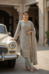 Grey Tissue Readymade Suit & Palazzo Pant With Organza Dupatta