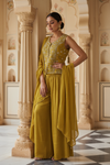 Lime Green Crepe Readymade Sharara Set With Crepe Dupatta