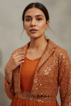 Orange Georgette Floor Length Readymade Suit With Shrug