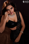 Black Net Pre-Draped Designer Saree With Readymade Blouse (Ft :- Nidhhi Agerwal)