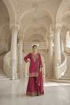 Magenta Chinon Readymade Sharara Set With Chinon Dupatta