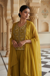 Lime Green Crepe Readymade Sharara Set With Crepe Dupatta