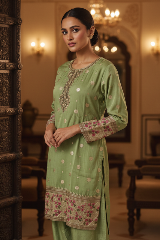 Pista Shimmer Readymade Suit & Palazzo Pant With Chinon Dupatta