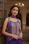 Wine Chinon Readymade Sharara Set With Chinon Dupatta