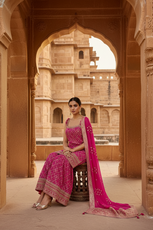 Timeless Elegance Rani Dola Readymade Sharara Set With Georgette Dupatta