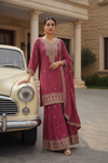 Magenta Chinon Readymade Sharara Set With Chinon Dupatta