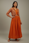 Orange Georgette Floor Length Readymade Suit With Shrug