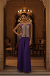 Wine Chinon Readymade Sharara Set With Chinon Dupatta