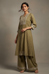 Chikoo Cotton Readymade Sharara Set With Organza Dupatta