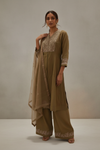 Chikoo Cotton Readymade Sharara Set With Organza Dupatta