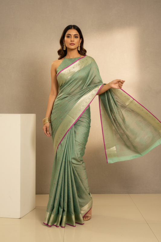 Flow In Freshness With Sea Green Banarasi Silk Saree With Unstitched Blouse