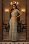Sky Blue Chinon Readymade Sharara Set With Chinon Dupatta