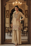 Peach Organza Readymade Sharara Set With Organza Dupatta