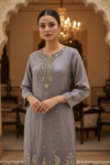 Grey Organza Readymade Suit & Palazzo Pant With Organza Dupatta