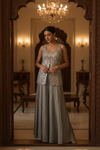Olive Shimmer Readymade Sharara Set With Shimmer Dupatta