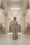 Sky Blue Chinon Readymade Sharara Set With Chinon Dupatta