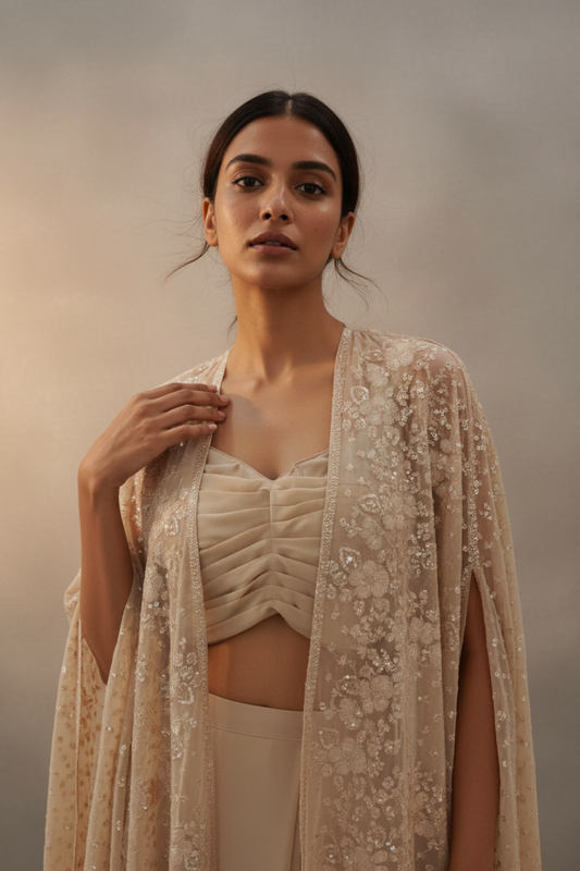 Tussar Georgette Readymade Sharara Set With Shrug