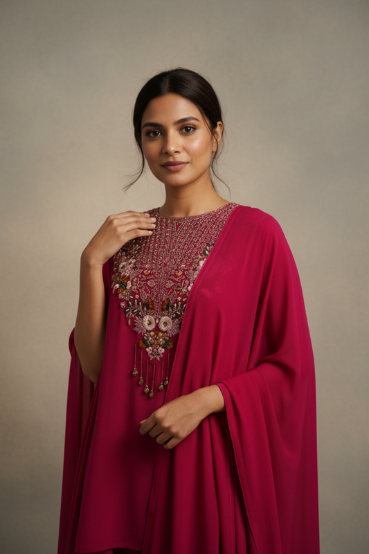 Rani Crepe Readymade Suit with Sharara set