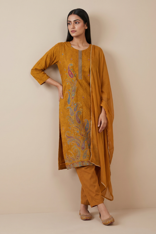 Mustard Tissue Readymade Suit And Plazzo With Tissue  Dupatta