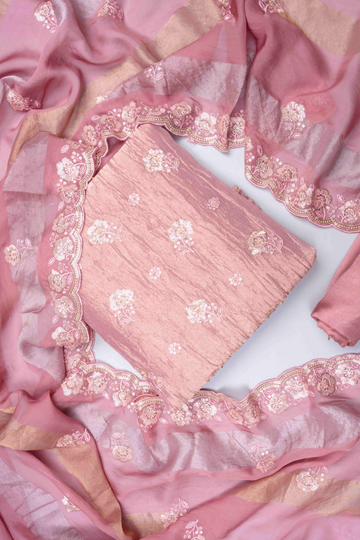 Mauve Organza Unstitched Salwar Suit With Organza Dupatta