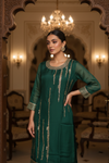 Bottle Green With Maroon Organza Readymade Suit & Palazzo Pant With Organza Dupatta