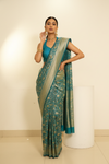 Soft Hues Rama Crepe Silk Saree With Unstitched Blouse