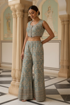 Sky Blue Chinon Readymade Sharara Set With Chinon Dupatta
