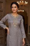 Grey Organza Readymade Suit & Palazzo Pant With Organza Dupatta