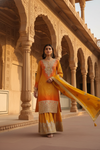 Sunshine Charm Mustard Chinon Readymade Sharara Set With Chinon Dupatta