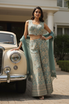 Sky Blue Chinon Readymade Sharara Set With Chinon Dupatta