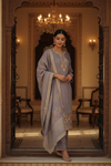 Grey Organza Readymade Suit & Palazzo Pant With Organza Dupatta