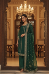 Bottle Green With Maroon Organza Readymade Suit & Palazzo Pant With Organza Dupatta