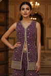 Purple Georgette Readymade Sharara Set With Chinon Dupatta