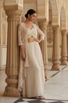 Tussar Georgette Readymade Short Top Sharara Set With Shrug