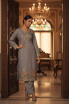 Grey Organza Readymade Suit & Palazzo Pant With Organza Dupatta
