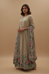 Pista Georgette Floor Length Readymade Suit With Organza Dupatta