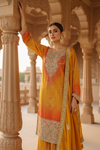 Sunshine Charm Mustard Chinon Readymade Sharara Set With Chinon Dupatta