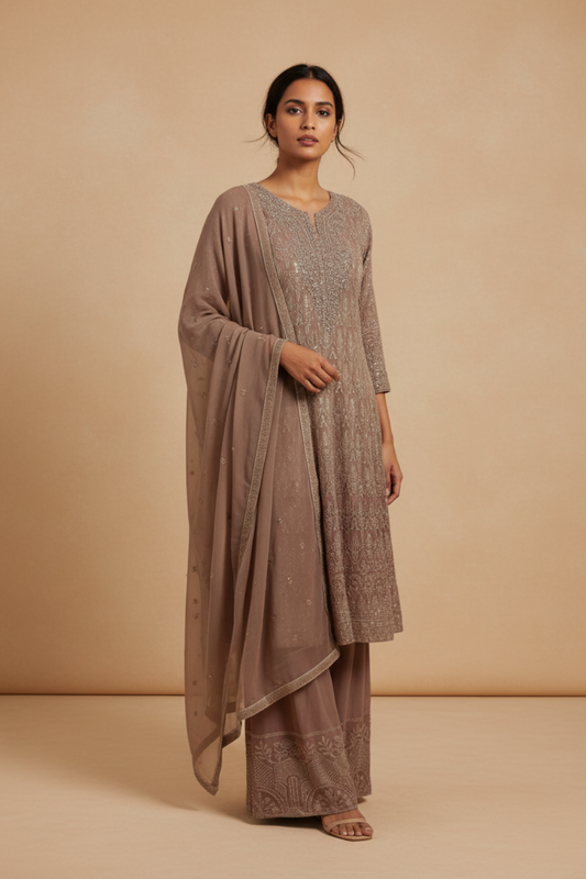 Tussar Georgette Readymade Sharara Set With Georgette Dupatta