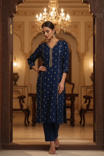 Royal Blue Dola Readymade Suit & Palazzo Pant With Tissue Dupatta