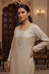 Off White Cotton Readymade Suit & Palazzo Pant With Organza Dupatta