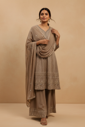 Tussar Georgette Readymade Sharara Set With Georgette Dupatta