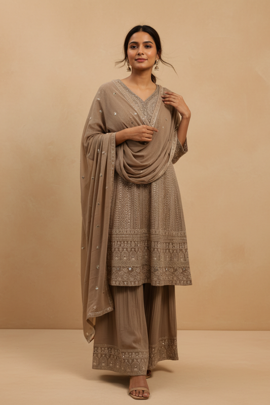 Tussar Georgette Readymade Sharara Set With Georgette Dupatta