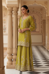 Parrot Shimmer Readymade Sharara Set With Chinon Dupatta