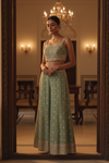 Mint Green Shimmer Embroidered Readymade Sharara Set With Shrug