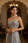 Bluish Grey Net Readymade Sharara Set With Net Dupatta