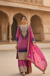 Draped in Royalty Purple Chinon Readymade Sharara Set With Chinon Dupatta