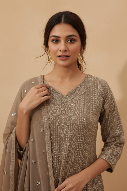 Tussar Georgette Readymade Sharara Set With Georgette Dupatta