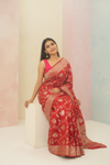 Grace Redefined Red Banarasi Silk Saree With Unstitched Blouse