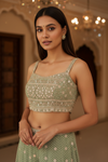 Mint Green Shimmer Embroidered Readymade Sharara Set With Shrug